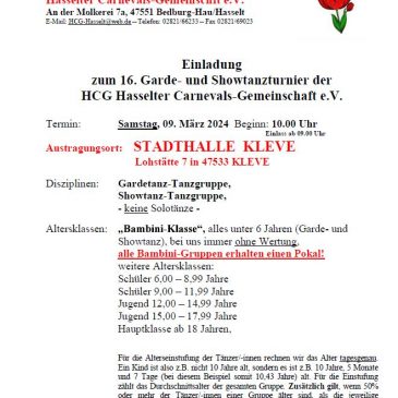 Einladung 16. HCG Garde- und Showtanzturnier am 09.03.2024